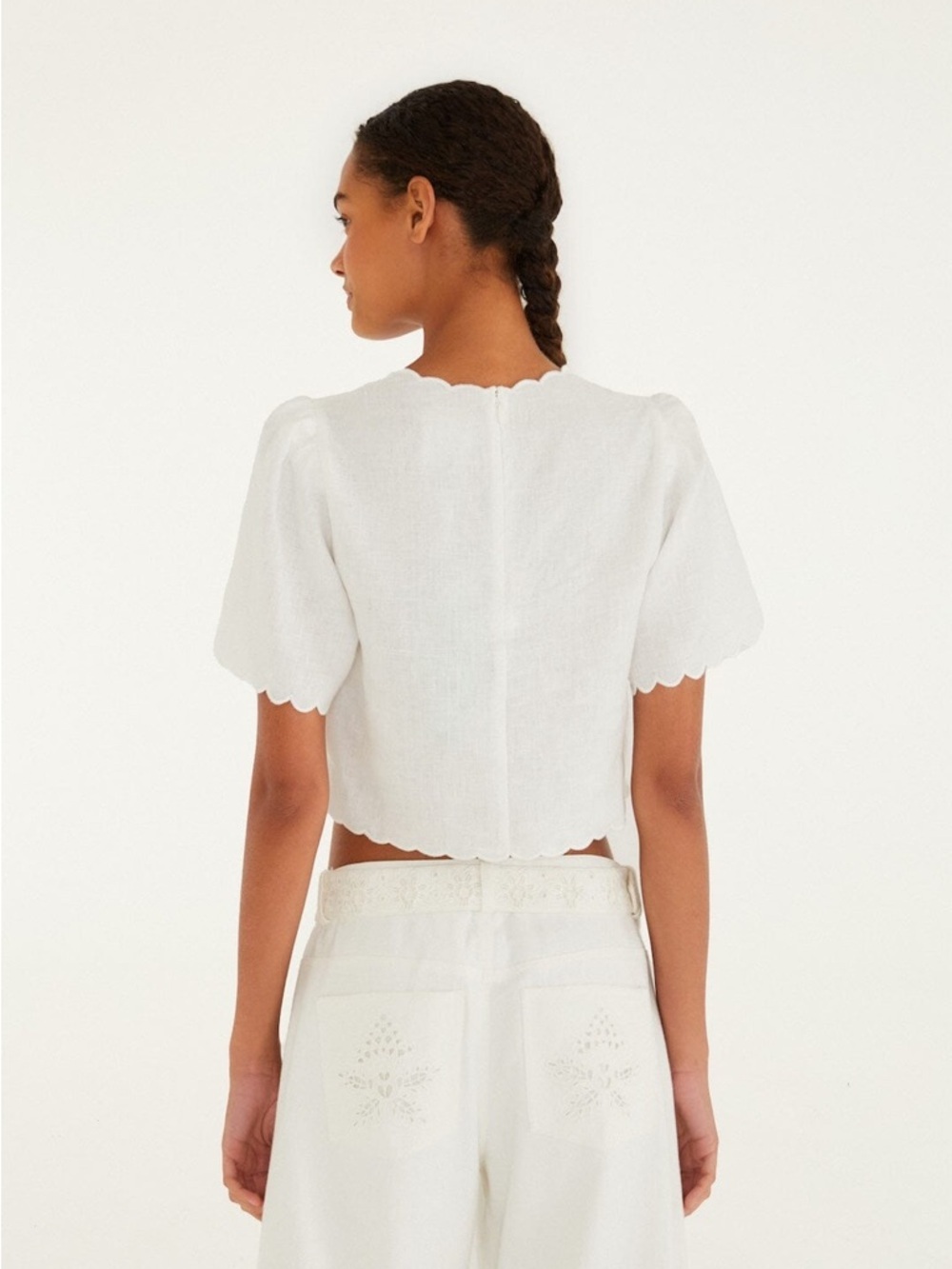 new Farm Rio Off-White Roses Scallop Artisanal Top - Picture 4 of 10